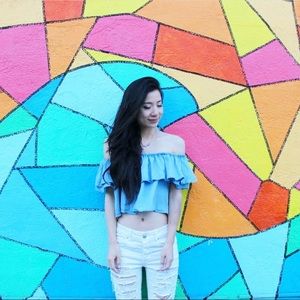 Zara off the shoulder denim top